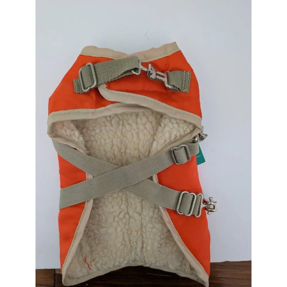 Canine Styles Size 12 Winter Dog Coat with Built In Harness Orange Sherpa Lined